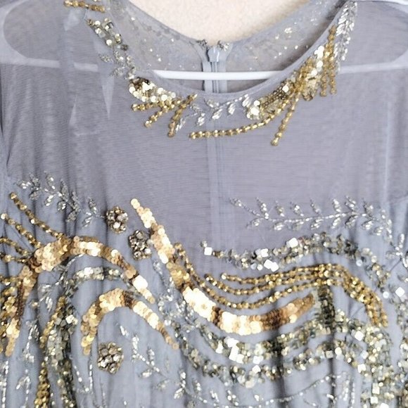 NWT MAC DUGGAL MOTHER OF THE BRIDE EMBELLISHED SEQUIN PLATINUM DRESS 5217‎ - Picture 2 of 15